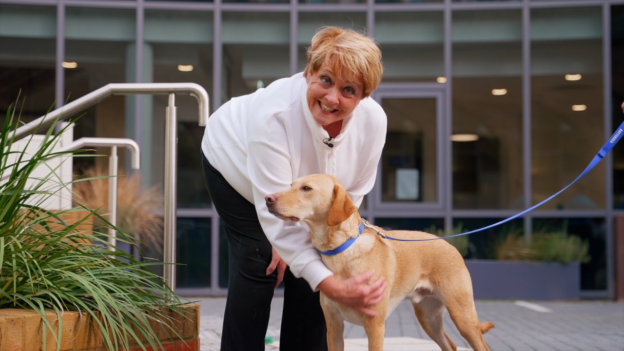Anne Diamond visits London’s Battersea Dogs & Cats Home)